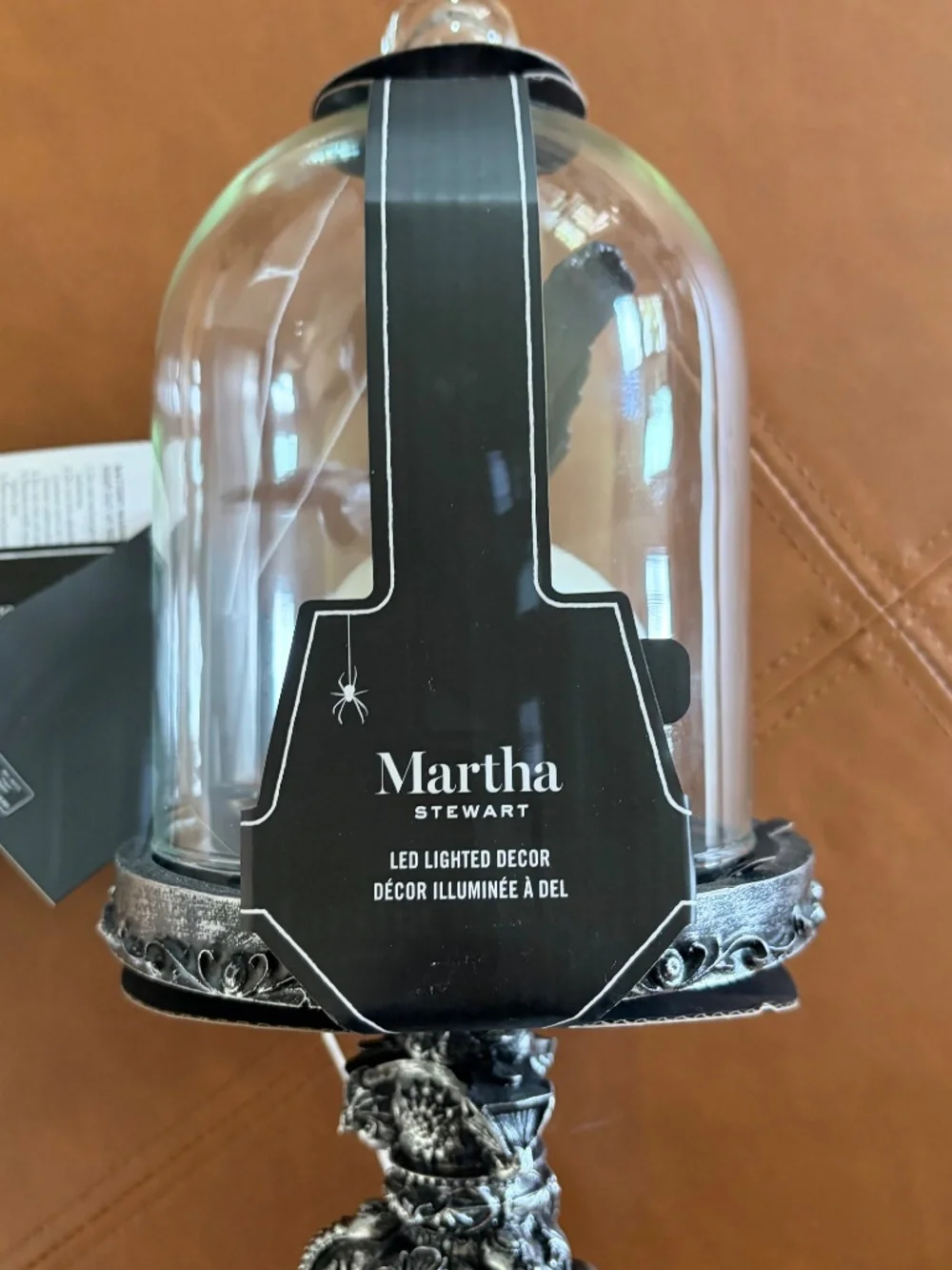 Martha Stewart Halloween Cloche Light Up Skull Raven Pedestal NWT spooky decor